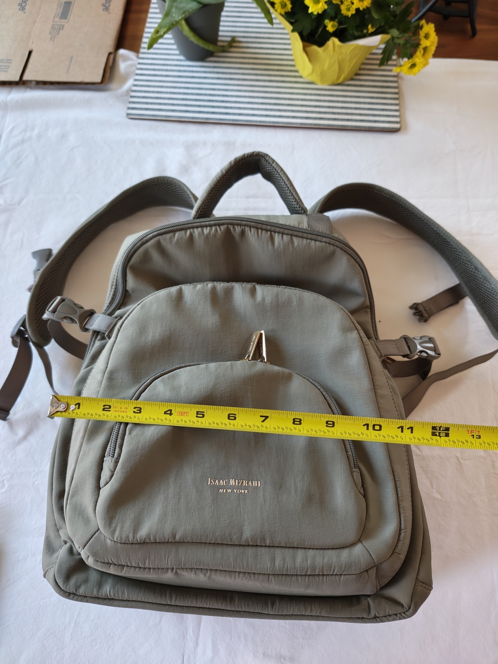 Isaac Mizrahi Taupe Backpack with Gold Hardware - Picture 12 of 13